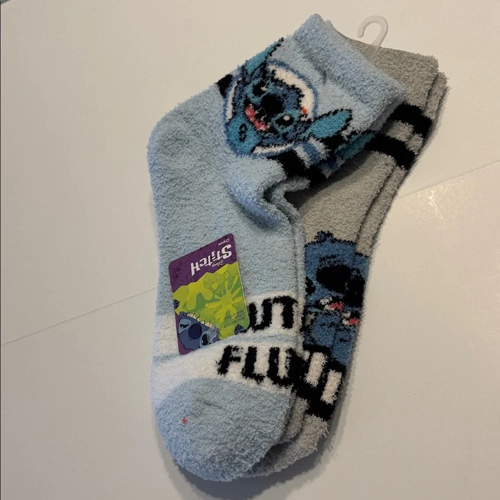Disney 2 Pack Stitch Fuzzy Cozy Crew Socks